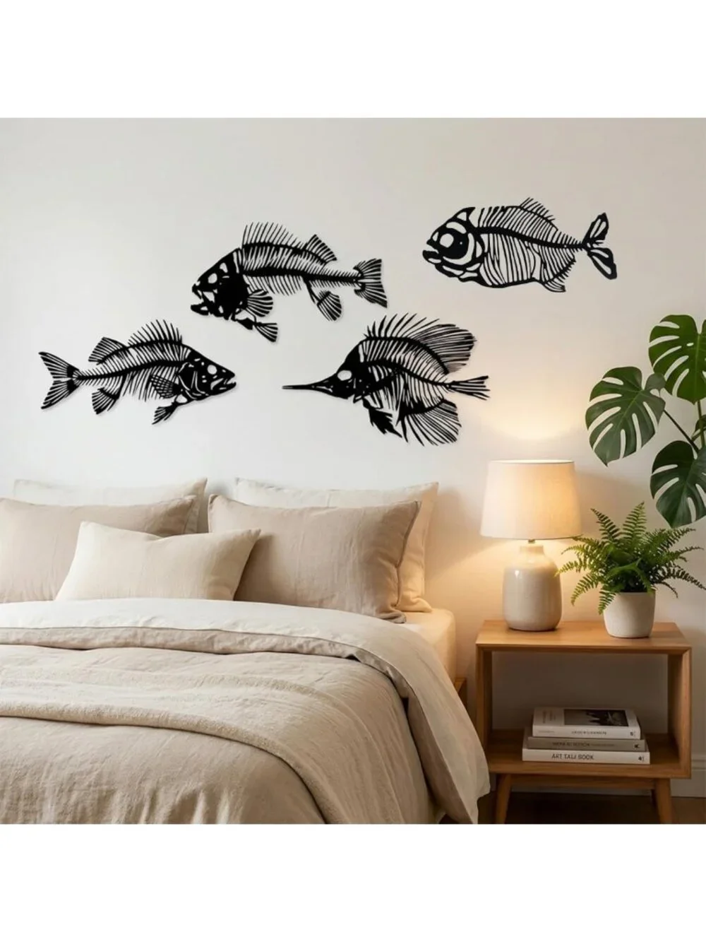 Nautical Metal Fish Wall Art Set - Rustic Black Hanging Decor for Home & Office